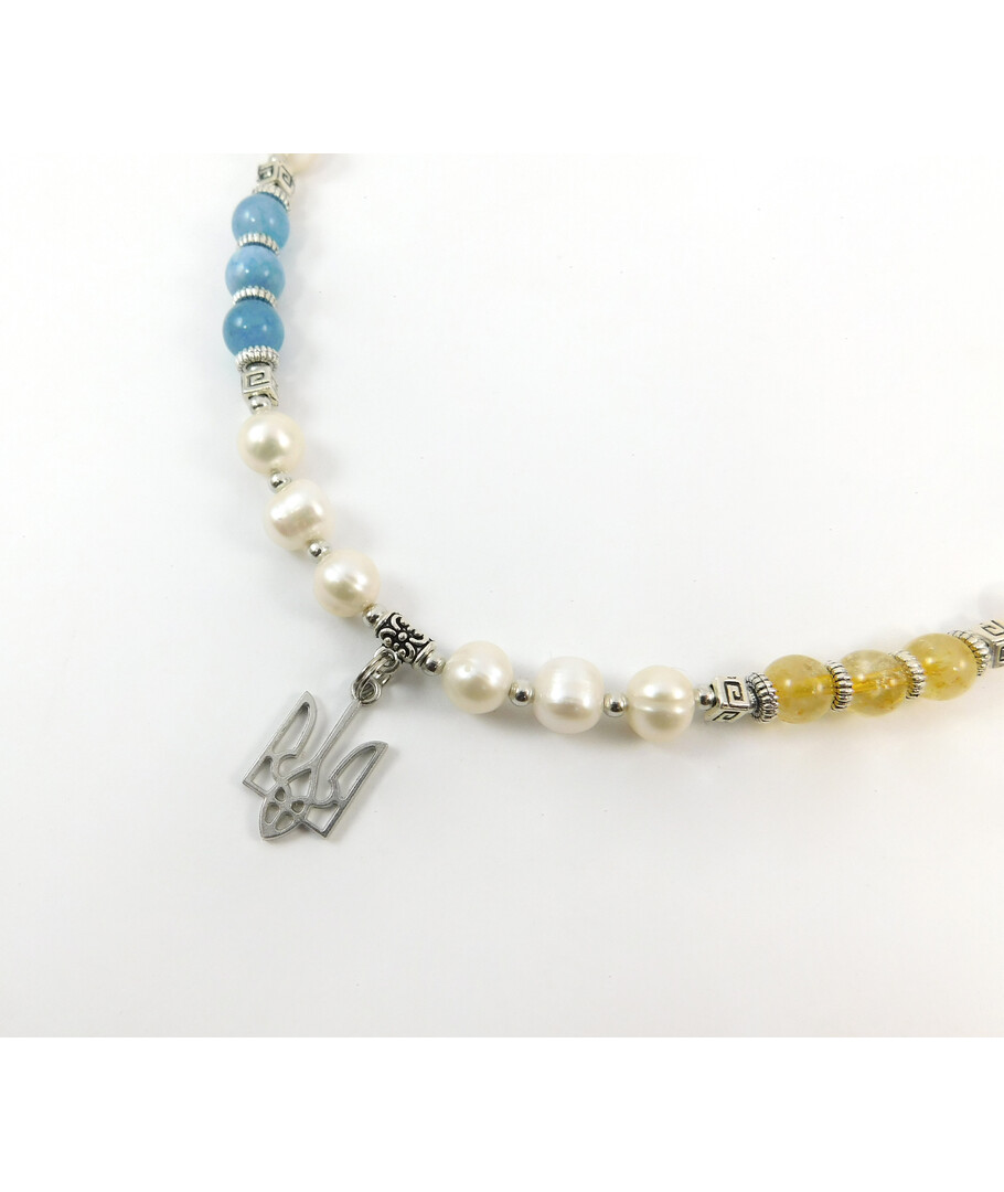 Exclusive necklace "Motherland 2" Aquamarine, Citrine, Pearls