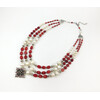 Exclusive necklace &quot;Iris&quot; Pearls, coral tablet, rice, 3 rows