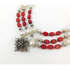 Exclusive necklace &quot;Iris&quot; Pearls, coral tablet, rice, 3 rows