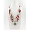 Exclusive necklace &quot;Iris&quot; Pearls, coral tablet, rice, 3 rows