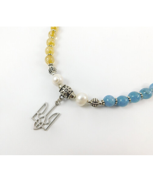 Exclusive necklace "Fatherland" Aquamarine, Citrine, Pearls