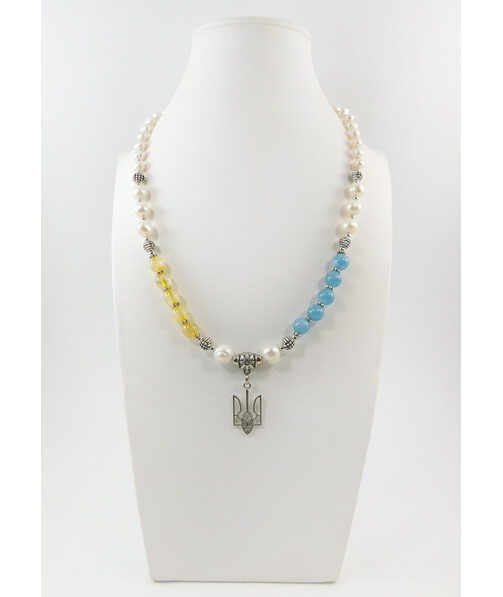 Exclusive necklace "Fatherland" Aquamarine, Citrine, Pearls