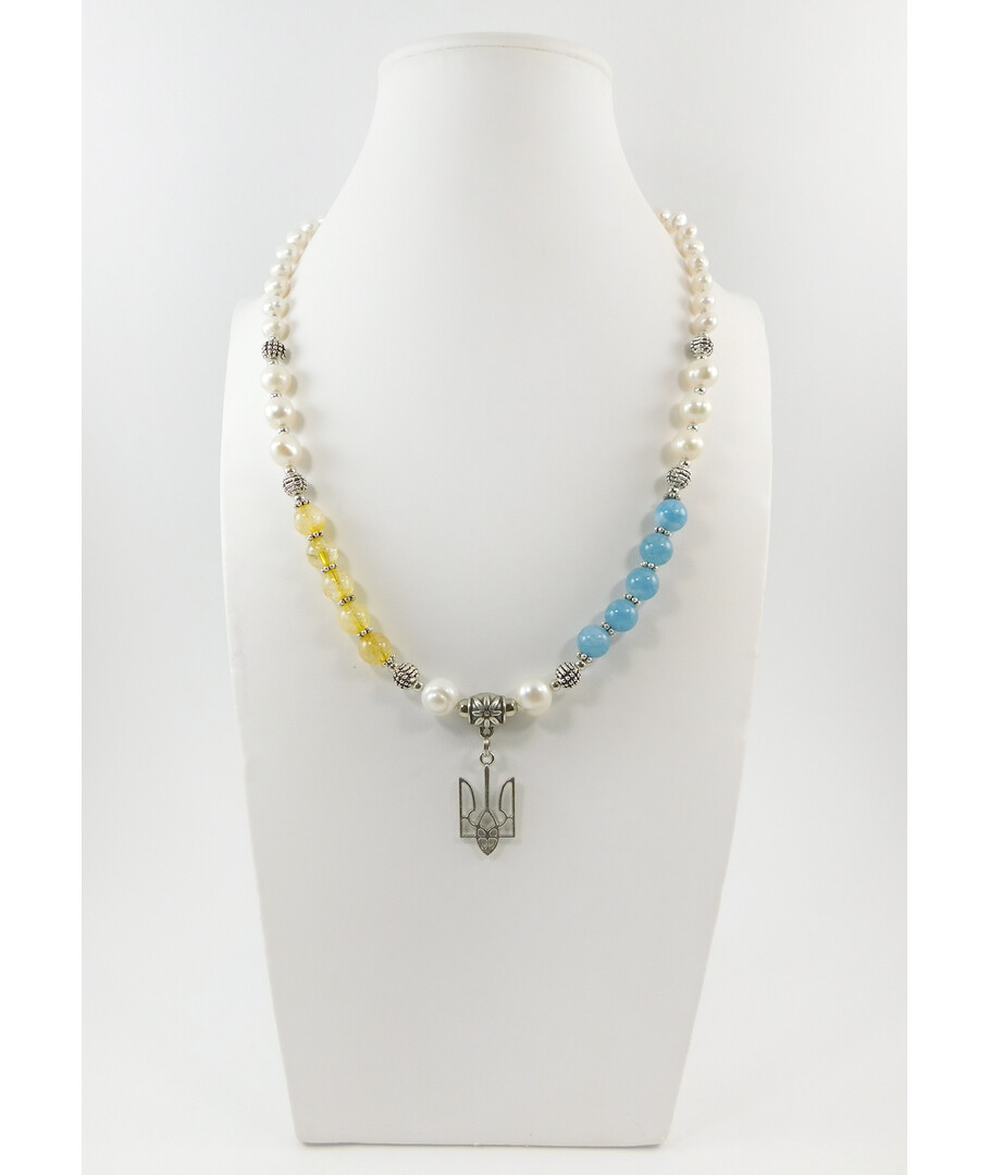 Exclusive necklace "Fatherland" Aquamarine, Citrine, Pearls