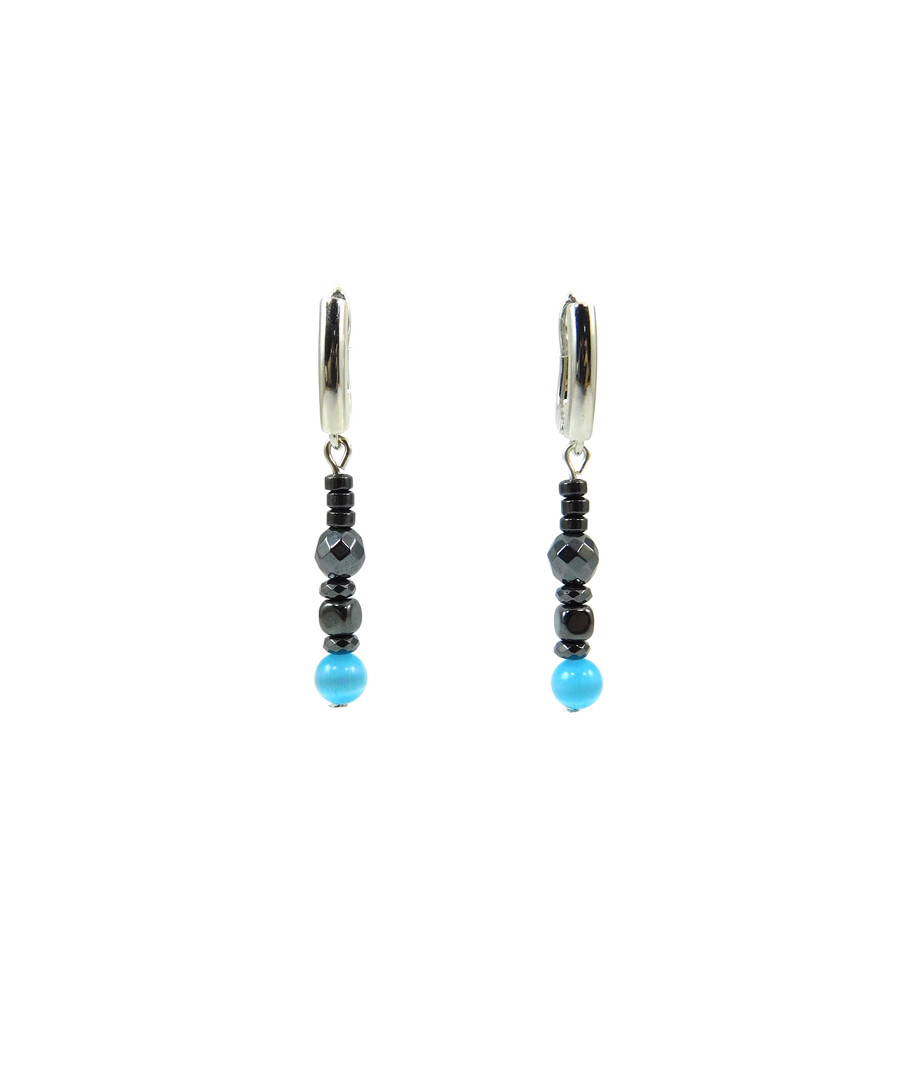 Exclusive earrings "Zlata" Cat's eye, Hematite, rondel, cube