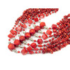 Exclusive necklace &quot;Eudokia&quot; Coral cube, coin, halved, crumb, 7 rows