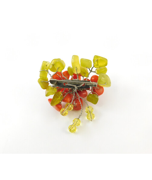 Brooch "Rowberry" Coral, Jadeite crumb