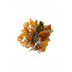 Ексклюзивна брошка "Медова осінь" Перламутр кубик 8 мм, Сердолік, Сонячний камінь крихта