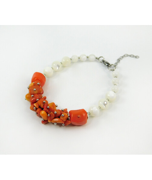 Exclusive bracelet "Mikorason 3" Mother-of-pearl, Coral, orange tail, crumb