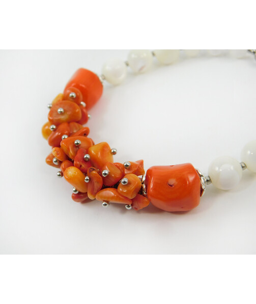 Exclusive bracelet "Mikorason 3" Mother-of-pearl, Coral, orange tail, crumb