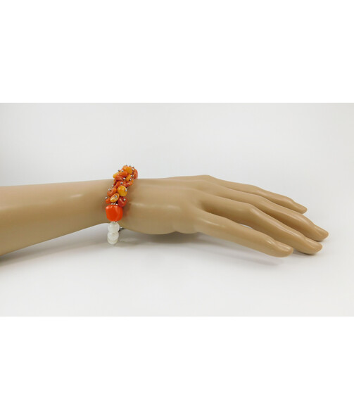 Exclusive bracelet "Mikorason 3" Mother-of-pearl, Coral, orange tail, crumb