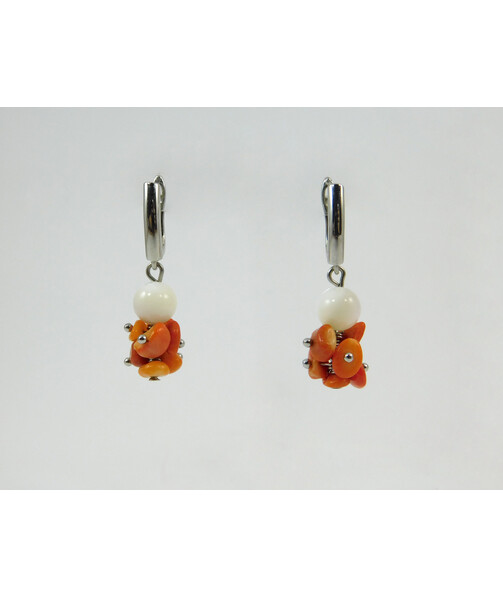 Exclusive earrings "Mikorason 3" Mother of pearl, coral orange crumb