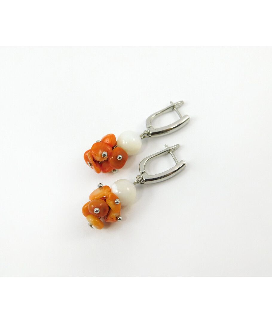 Exclusive earrings "Mikorason 3" Mother of pearl, coral orange crumb