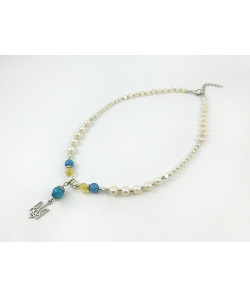 Exclusive necklace "Motherland 3" Aquamarine, Citrine, Pearls