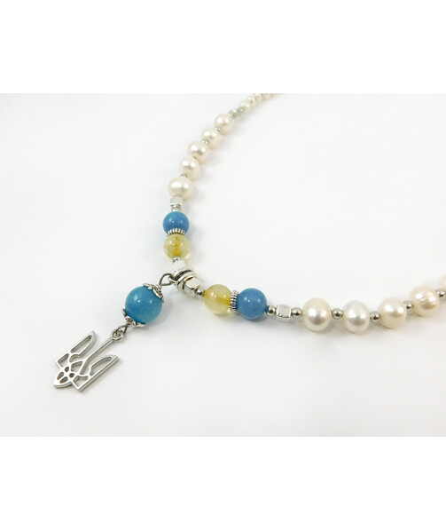 Exclusive necklace "Motherland 3" Aquamarine, Citrine, Pearls