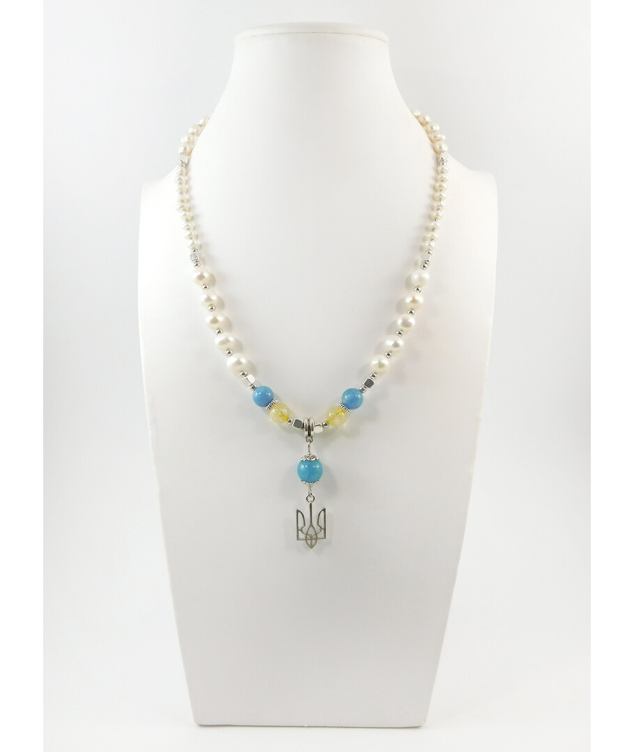 Exclusive necklace "Motherland 3" Aquamarine, Citrine, Pearls