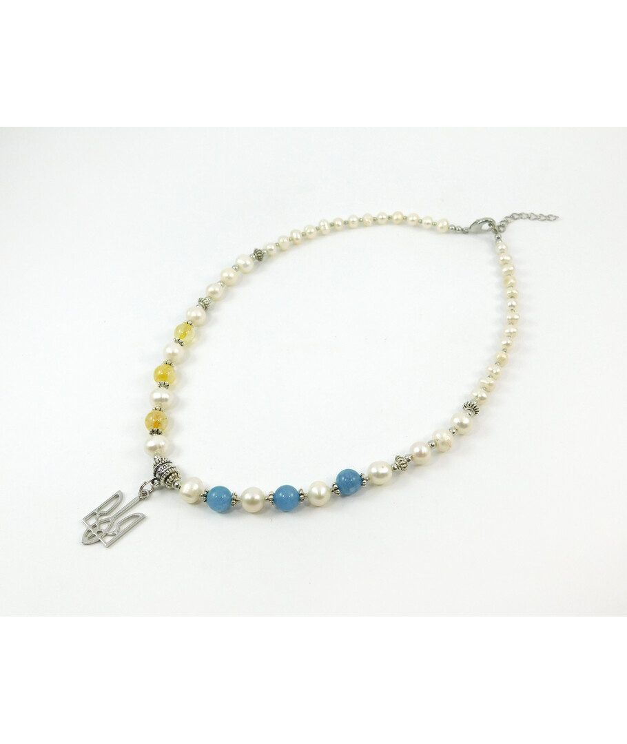 Exclusive necklace "Motherland 5" Aquamarine, Citrine, Pearls