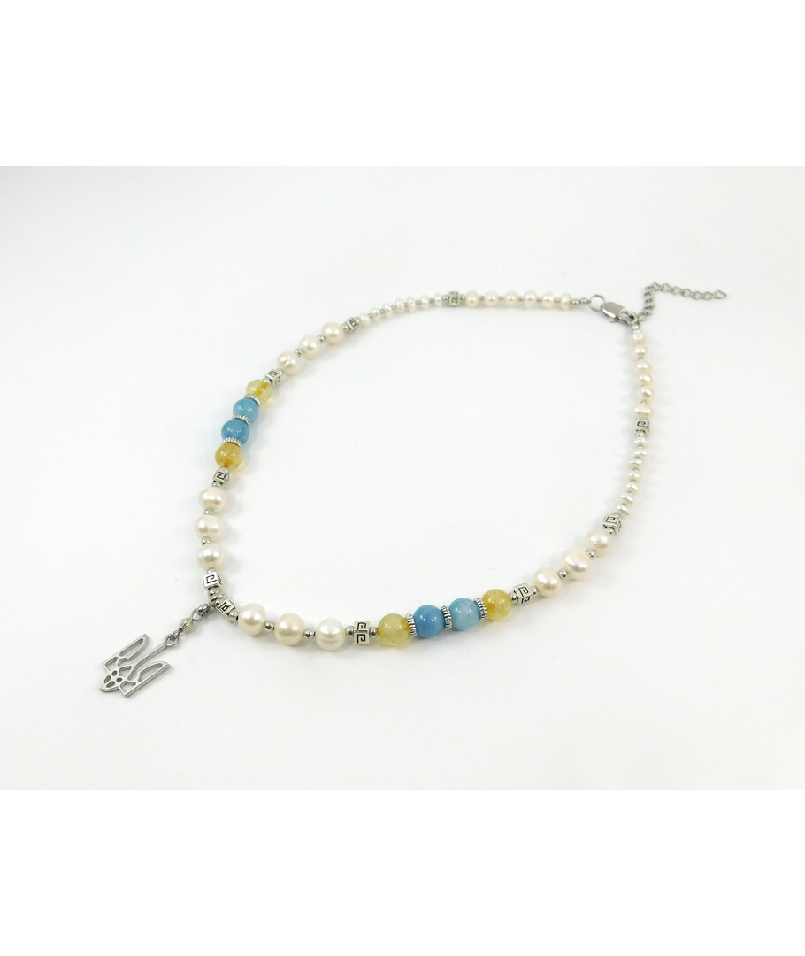 Exclusive necklace "Motherland 4" Aquamarine, Citrine, Pearls