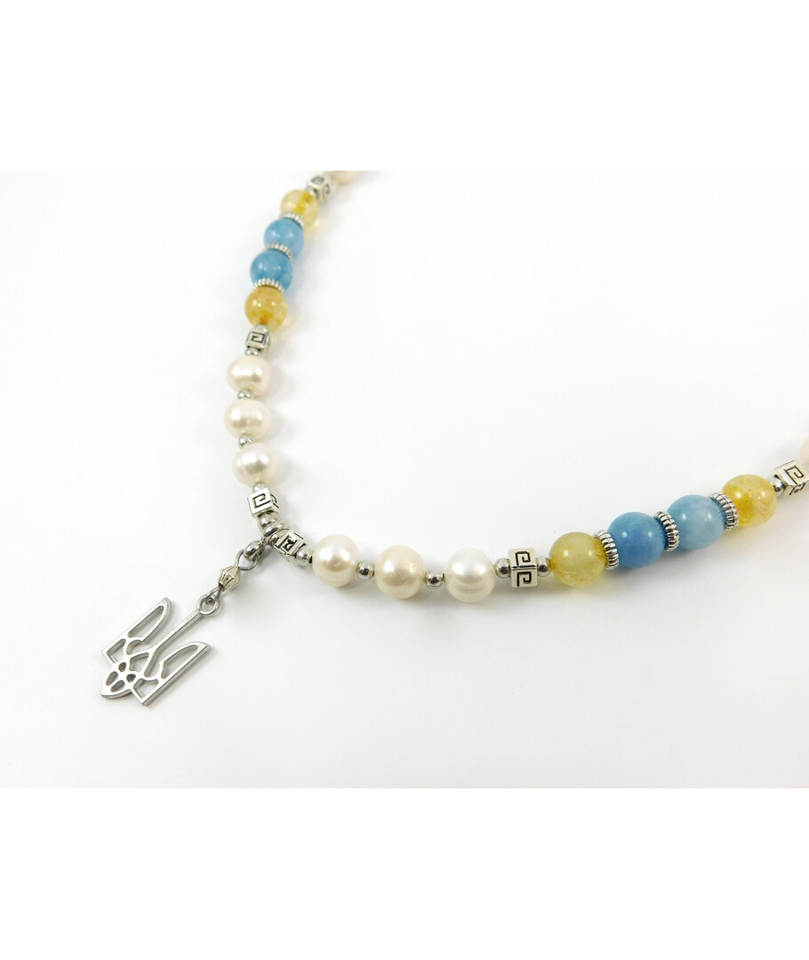 Exclusive necklace "Motherland 4" Aquamarine, Citrine, Pearls