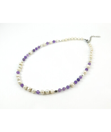 Exclusive necklace "Soprano" Amethyst facet, Pearls