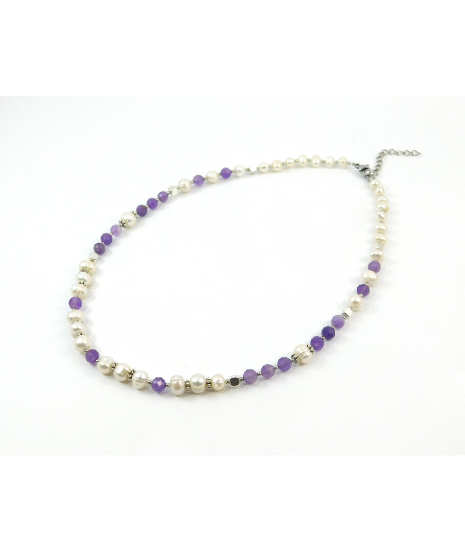 Exclusive necklace "Soprano" Amethyst facet, Pearls