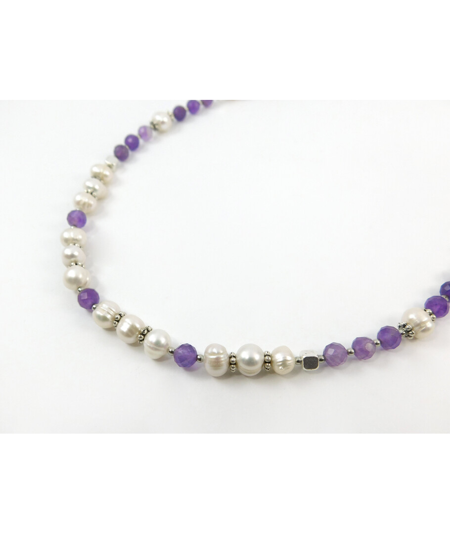 Exclusive necklace "Soprano" Amethyst facet, Pearls