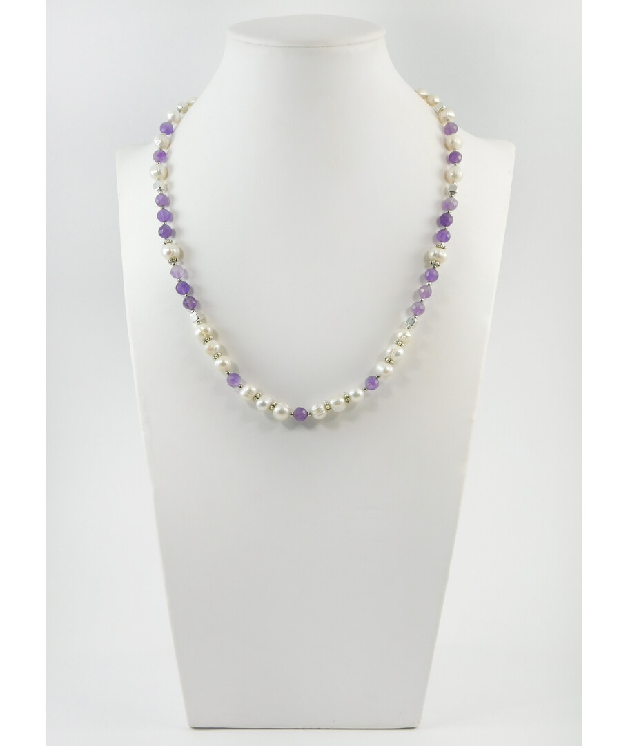 Exclusive necklace "Soprano" Amethyst facet, Pearls