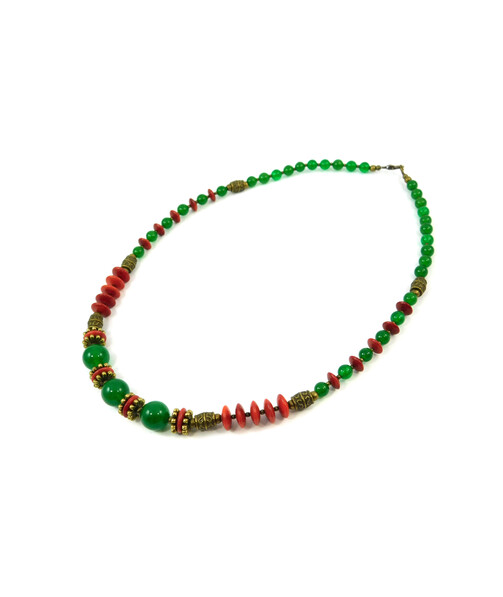 Exclusive necklace "Vassa" Chrysoprase, Coral rondel