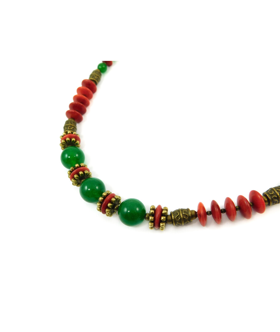 Exclusive necklace "Vassa" Chrysoprase, Coral rondel