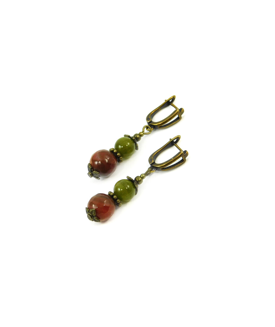 Exclusive earrings "Eustachia" Carnelian facet, Cat's eye