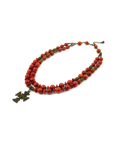 Exclusive necklace "Serifi" Sponge coral, orange, rondel, 2 rows