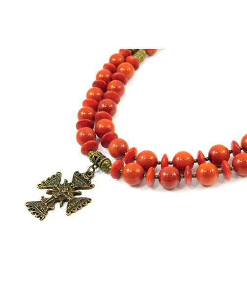 Exclusive necklace "Serifi" Sponge coral, orange, rondel, 2 rows