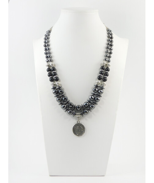 Exclusive necklace "Justin" Shungite, Hematite facet, 2 rows