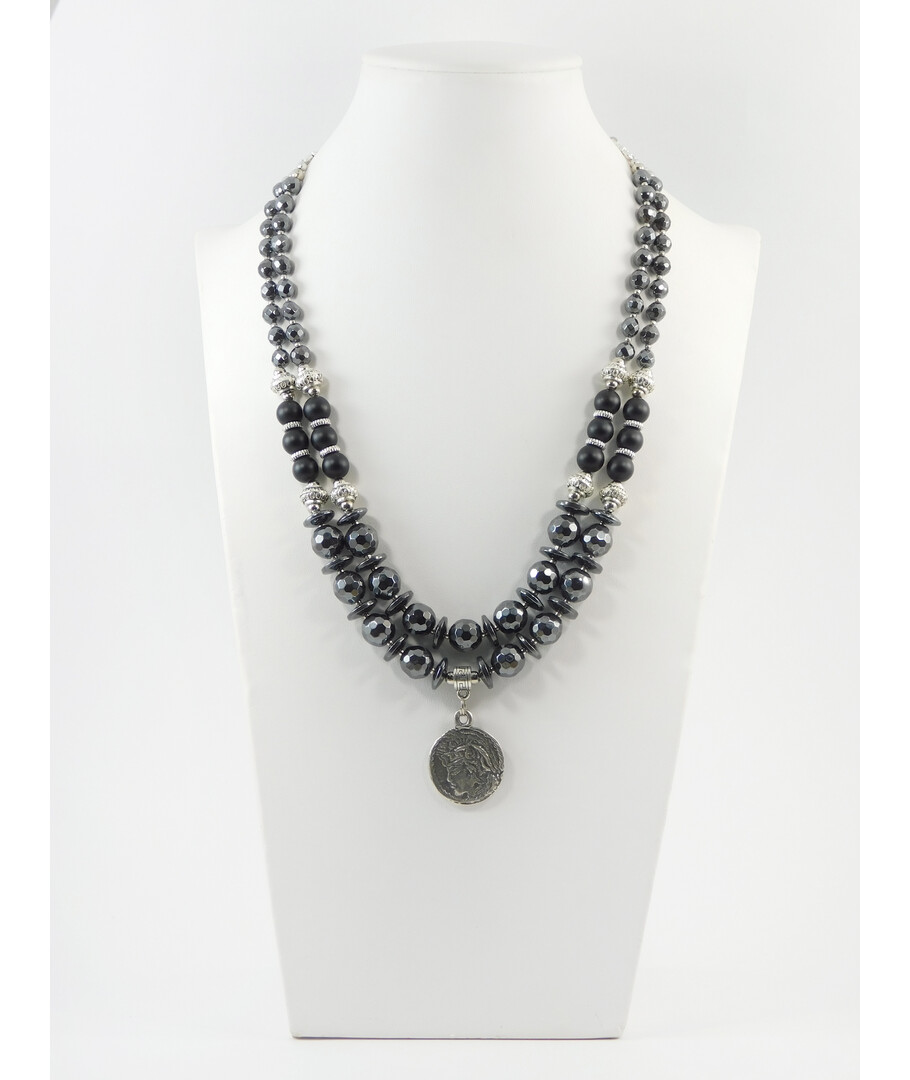 Exclusive necklace "Justin" Shungite, Hematite facet, 2 rows