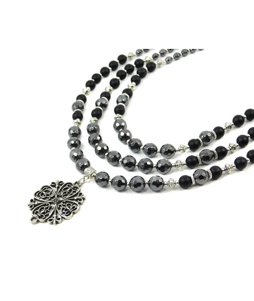 Exclusive necklace "Yustyna 2" Shungite, Hematite facet, 3 rows