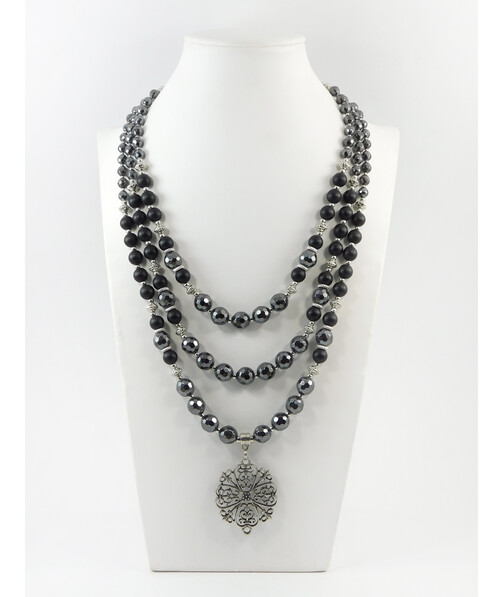 Exclusive necklace "Yustyna 2" Shungite, Hematite facet, 3 rows