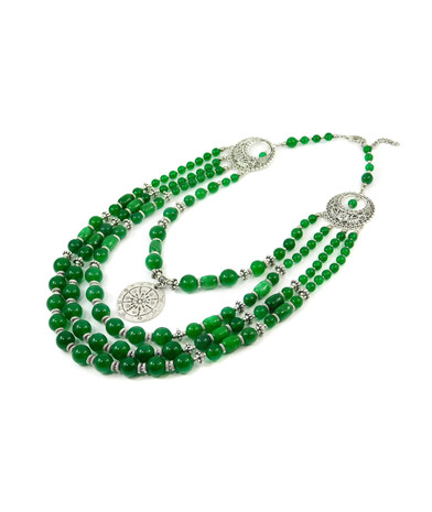 Exclusive necklace "Kostantina" chrysoprase barrel, 4 rows