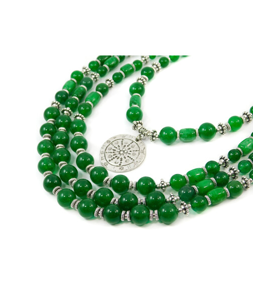 Exclusive necklace "Kostantina" chrysoprase barrel, 4 rows