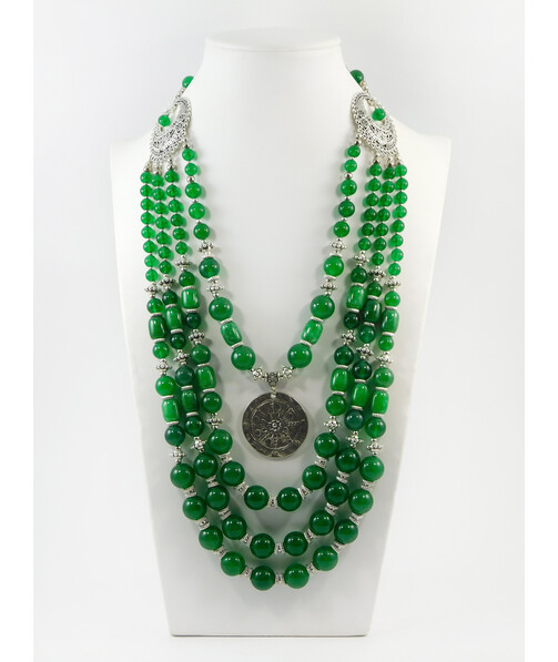 Exclusive necklace "Kostantina" chrysoprase barrel, 4 rows