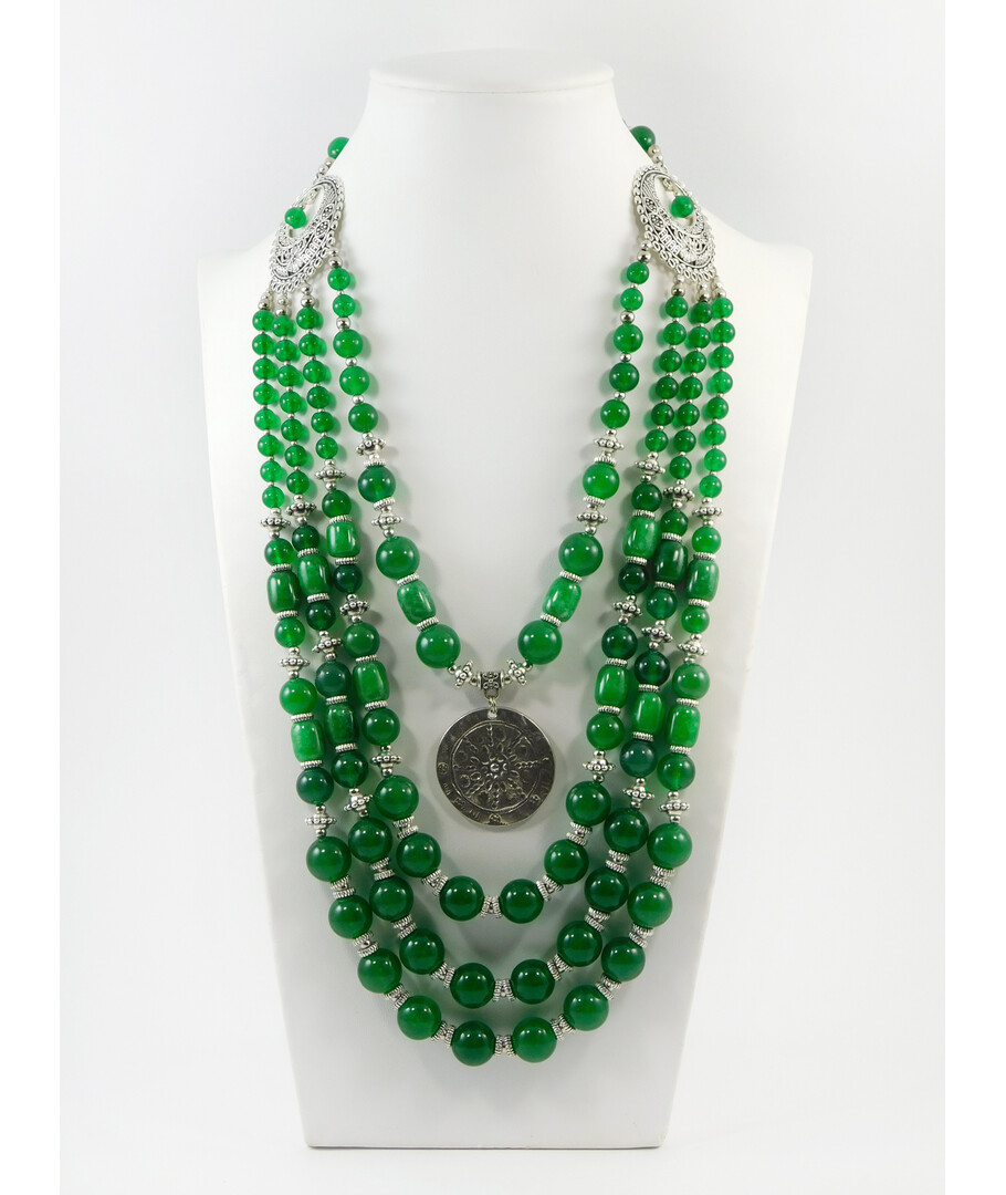 Exclusive necklace "Kostantina" chrysoprase barrel, 4 rows