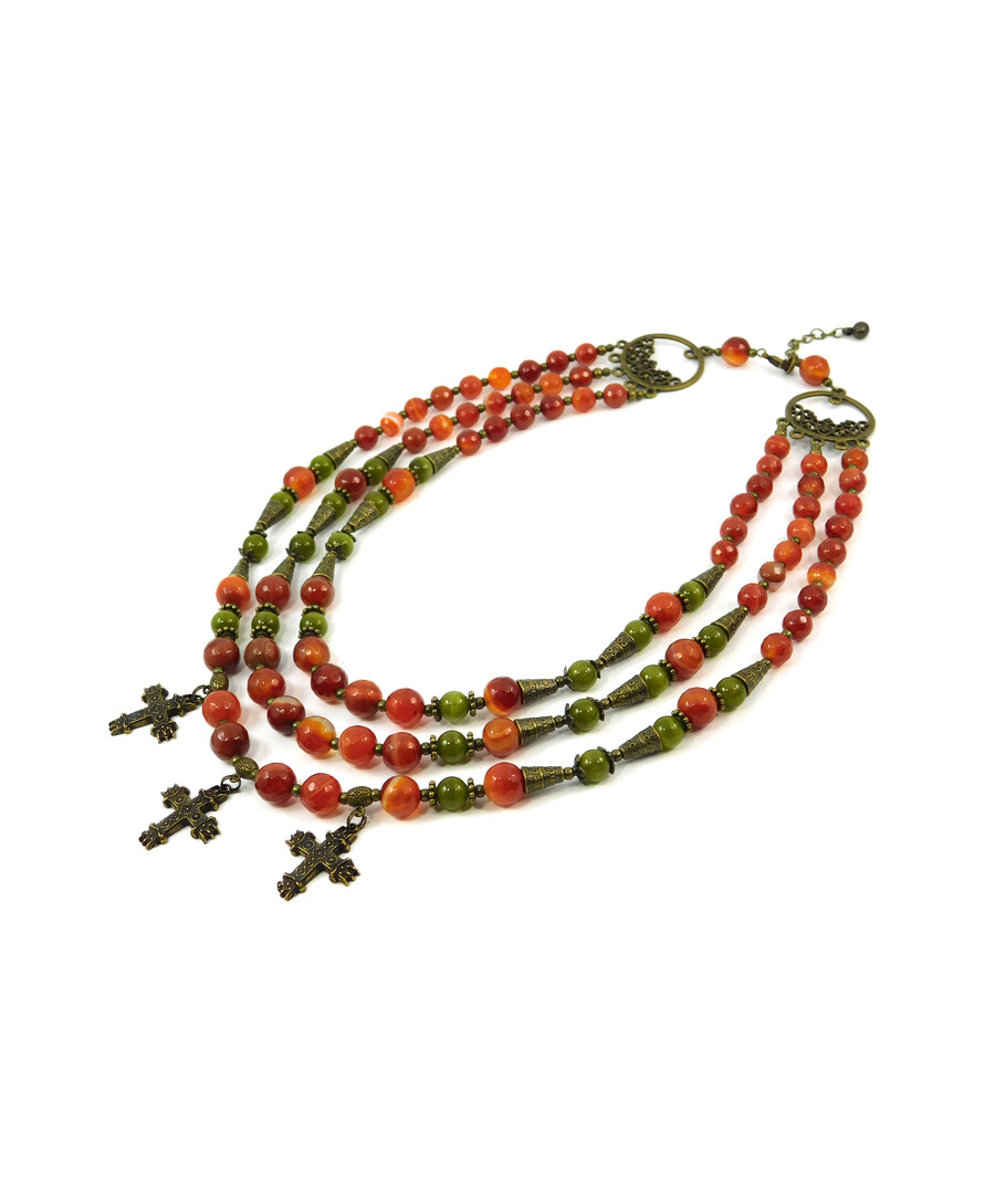 Exclusive necklace "Eustachia" Carnelian facet, Cat's eye, 3 rows