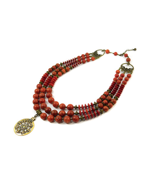 Exclusive necklace "Sarabi" Sponge coral, rondel, 3 rows