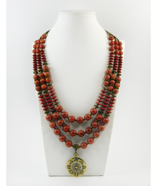 Exclusive necklace "Sarabi" Sponge coral, rondel, 3 rows