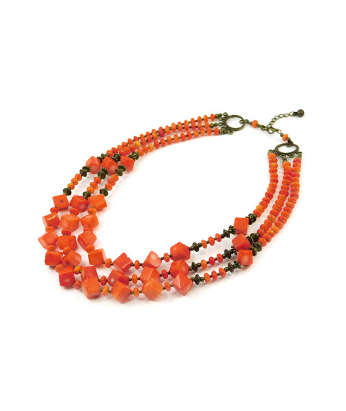 Exclusive necklace "Zosya" Coral, orange cube, rondel, 3 rows