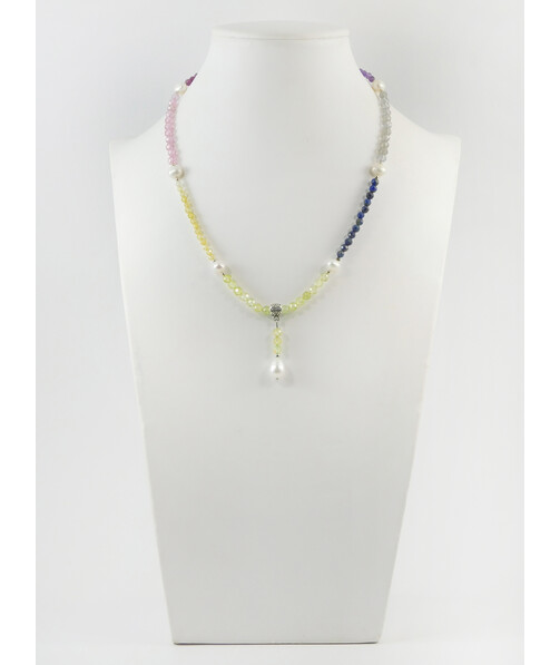 Exclusive necklace "Chakra" Ruby, Zircon, Lapis lazuli, Labrador, Amethyst facet, Pearls