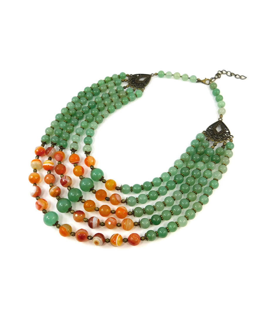 Exclusive necklace "Isabel" Jade, Agate facet, 5 rows