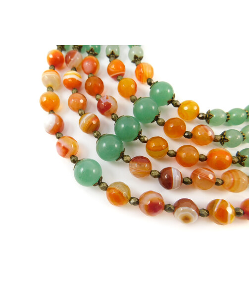 Exclusive necklace "Isabel" Jade, Agate facet, 5 rows