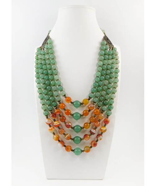 Exclusive necklace "Isabel" Jade, Agate facet, 5 rows