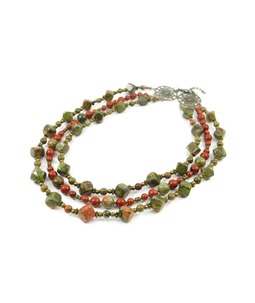 Exclusive necklace "Zhiva", jasper cube 3 rows