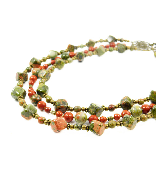 Exclusive necklace "Zhiva", jasper cube 3 rows