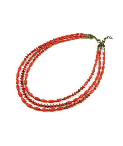 Exclusive necklace "Elman" Coral rice, rondel, 3 rows